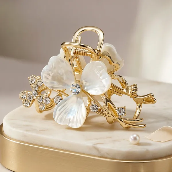 White_Stainless_Steel_Iridescent_Petal_Crystal_Claw_Clips_For_Women