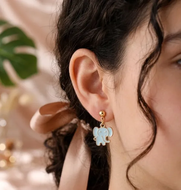 Baby_Blue_Enamel_Gold_Elephant_Charm_Drop_Earrings_For_Women
