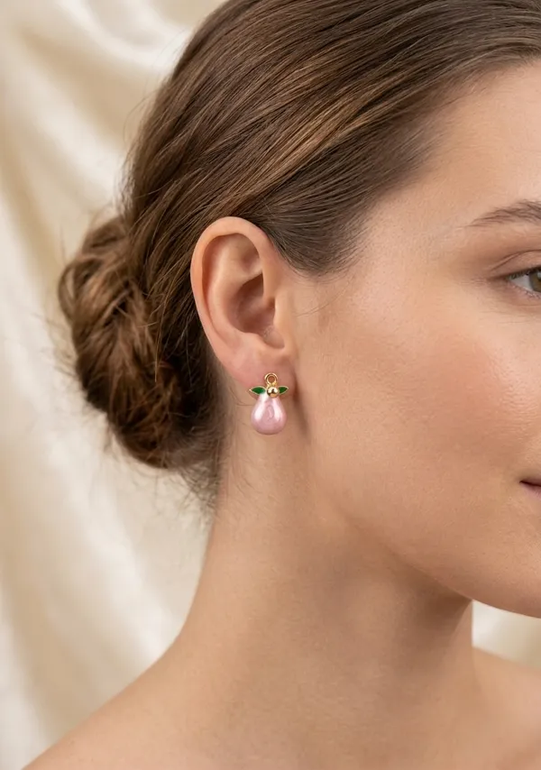 Gold_Alloy_Enamel_Rosebud_Drop_Earrings_For_Women