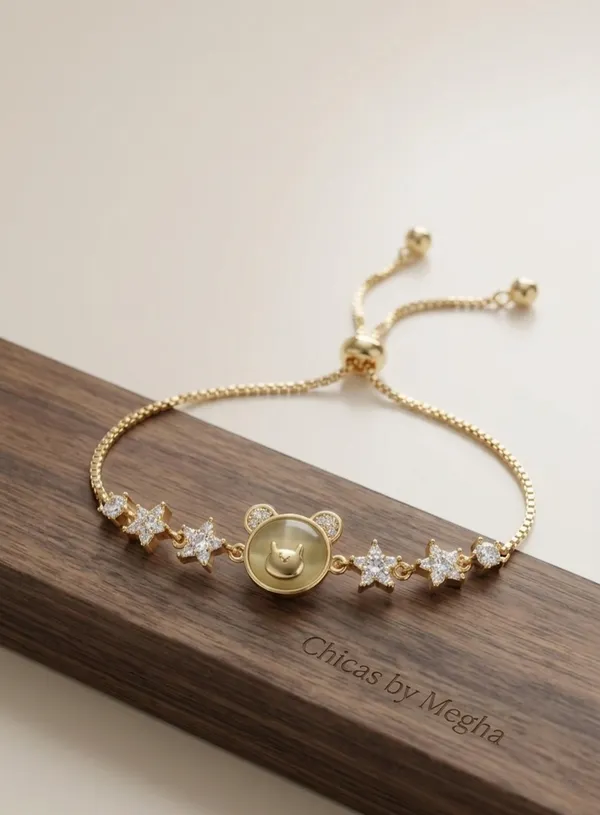 Gold_Stainless_Steel_Bear_Crystal_Adjustable_Bracelet_For_Women