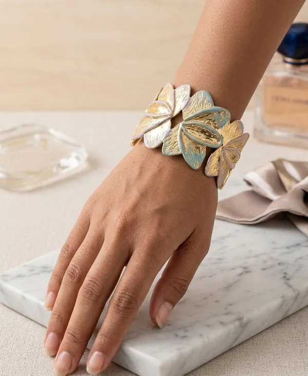 Gold_Enamel_Lotus_Blossom_Statement_Cuff_Bracelet_For_Women