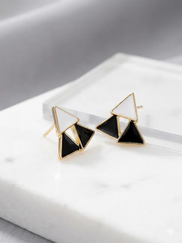 Black_White_Enamel_Geometric_Triangle_Stud_Earrings_For_Women