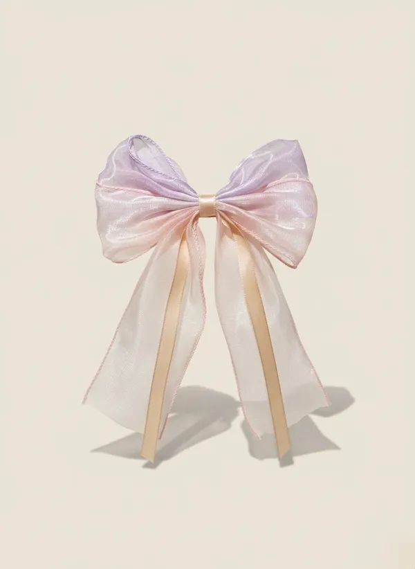 Lavender_Cream_Sheer_Gradient_Bow_Hair_Clip_For_Women