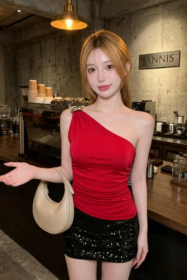 Red_One_Shoulder_Fitted_Top_for_Women