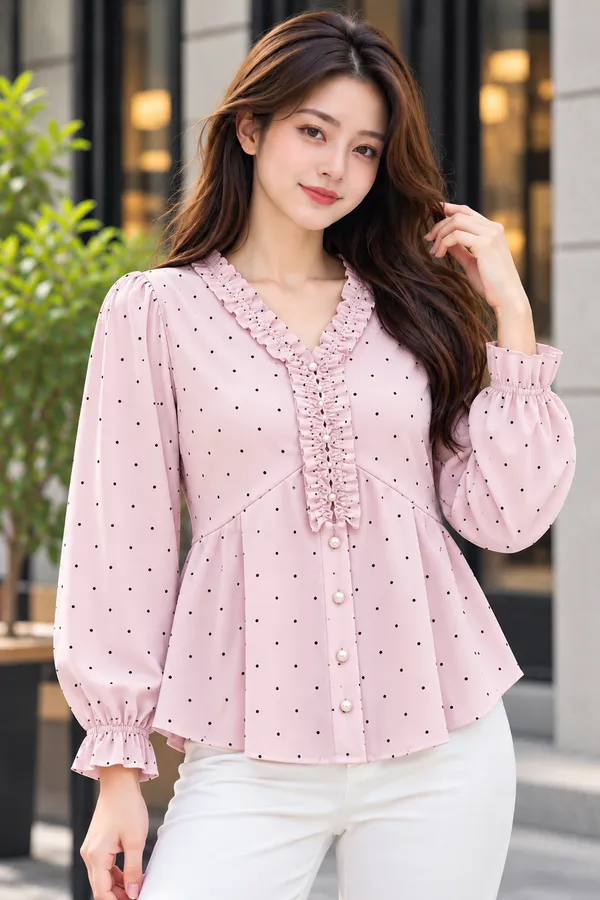 Pink_Polka_Dot_Ruffled_Top_for_Women