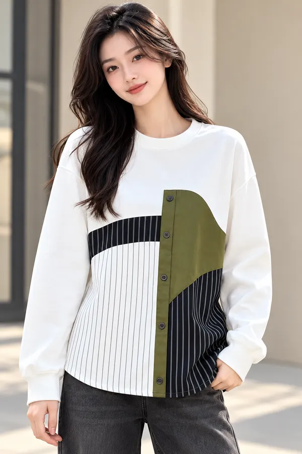 White_Colorblock_Round_Neck_Sweatshirt_for_Women