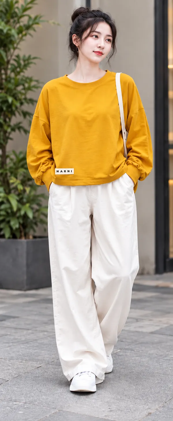 Yellow_Loose_Fit_Crew_Neck_Sweatshirt_for_Women