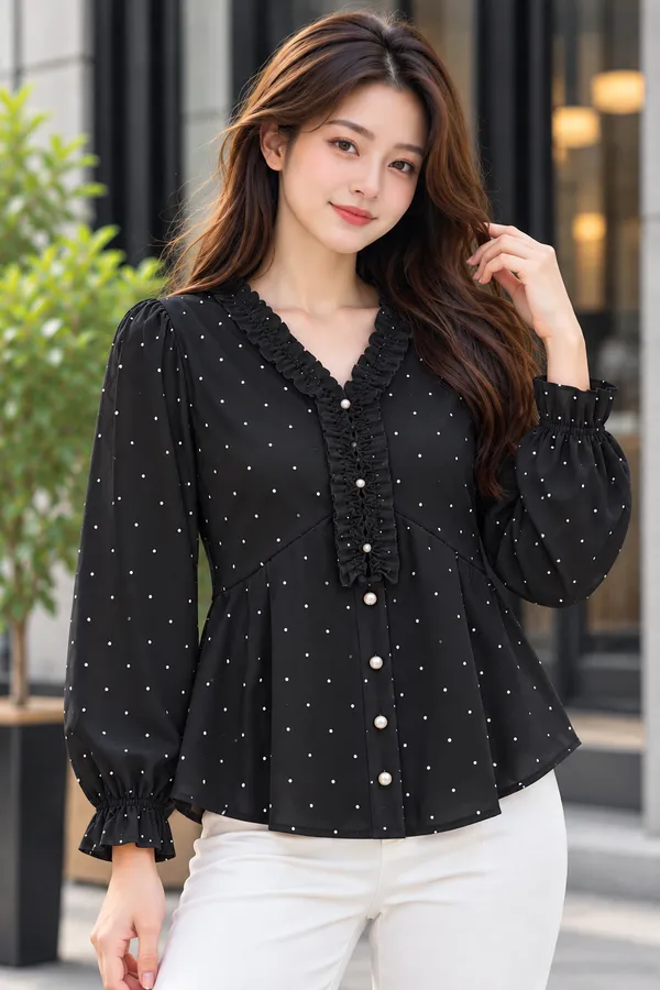 Black_Polka_Dot_Ruffle_Top_for_Women