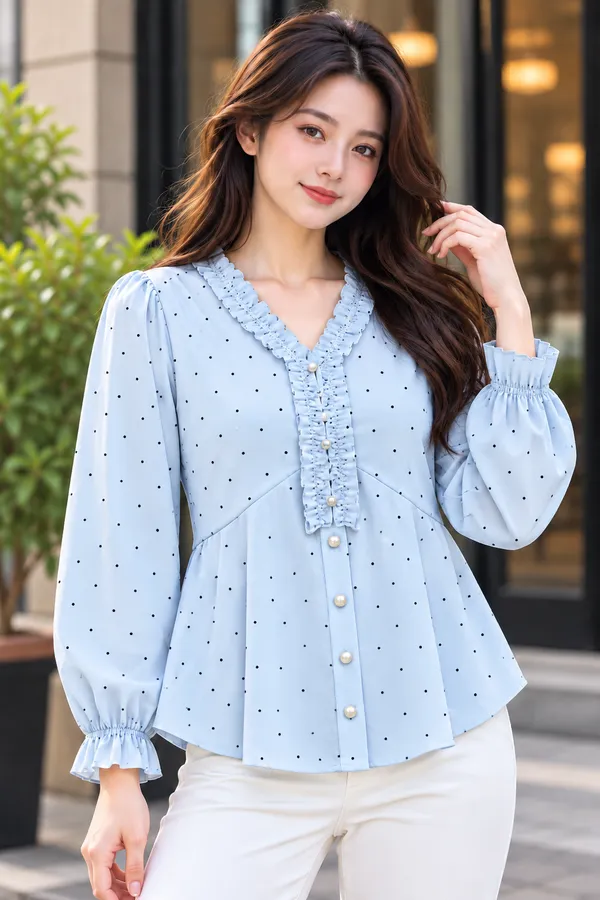 Light_Blue_Polka_Dot_Peplum_Top_for_Women