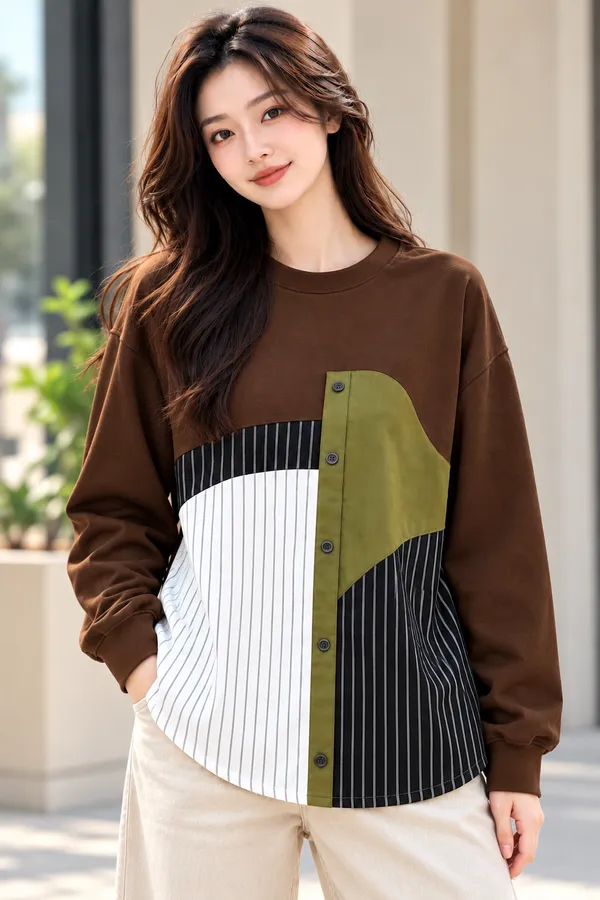 Brown_Colorblocked_Long_Sleeve_Top_for_Women