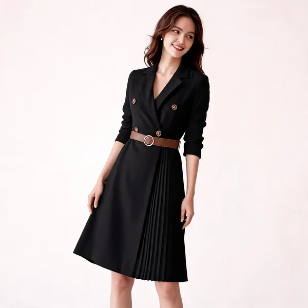 Black_Textile_Crepe_Midi_Dress_For_Women