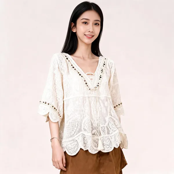 White_Cotton_Chikan_Lace_Relaxed_Fit_Top_For_Women
