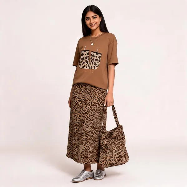 Brown_Viscose_Animal_Print_Skirt_Set_For_Women