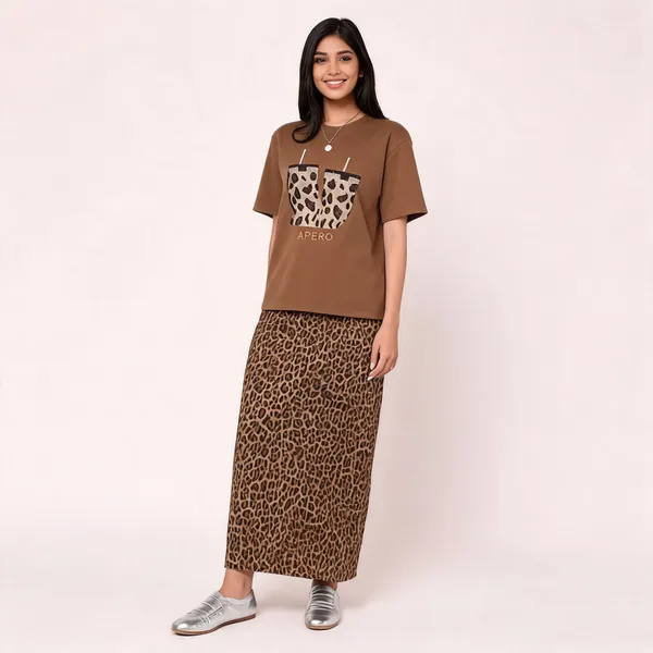 Brown_Viscose_Animal_Print_Skirt_Set_For_Women