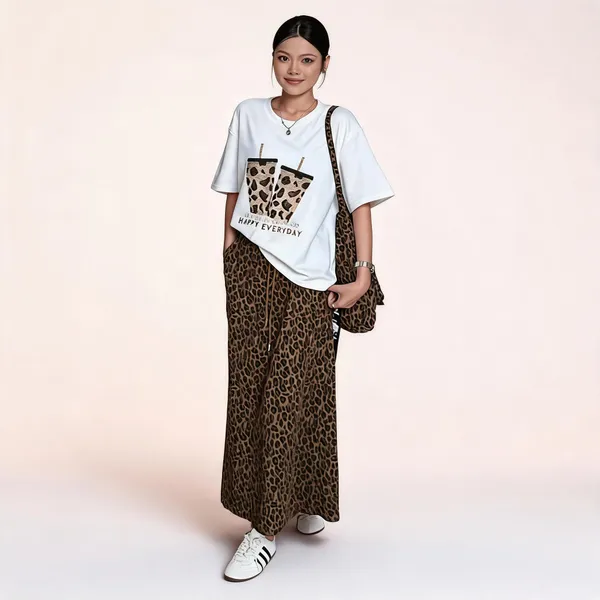 White_Viscose_Animal_Print_Skirt_Set_For_Women