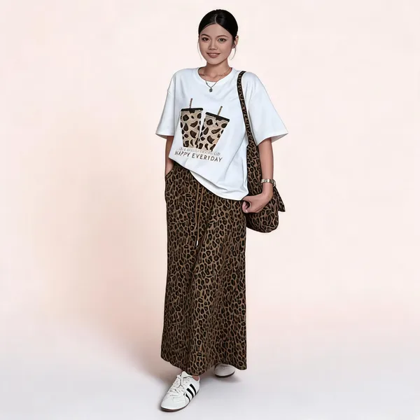 White_Viscose_Animal_Print_Skirt_Set_For_Women
