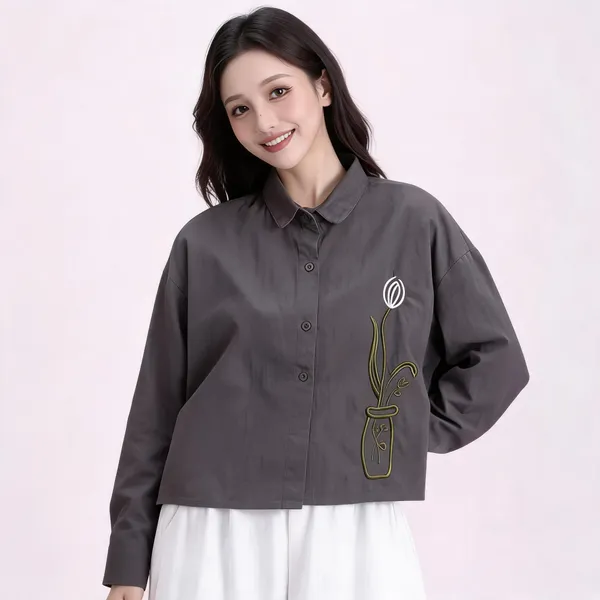 Dark_Grey_Stiff_Cotton_Shirt_For_Women