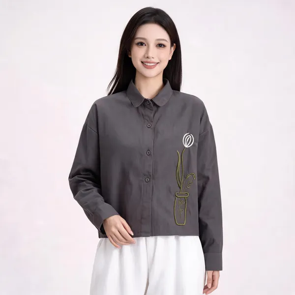 Dark_Grey_Stiff_Cotton_Shirt_For_Women