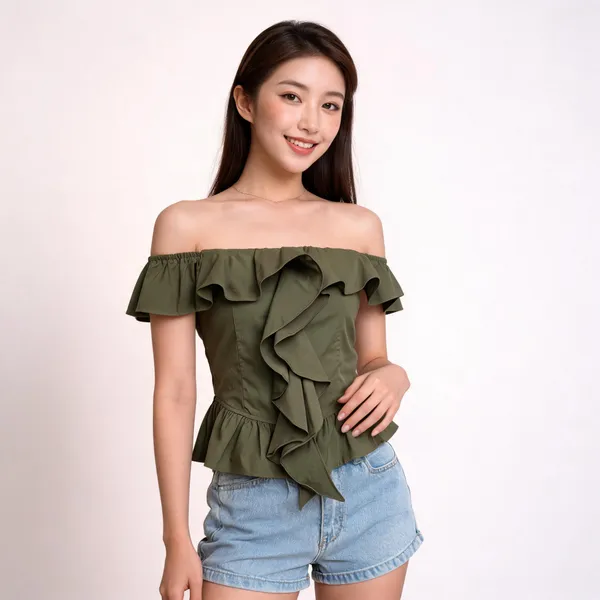 Olive_Green_Polycotton_Top_For_Women