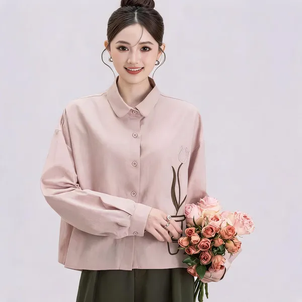 Peach_Stiff_Cotton_Shirt_For_Women