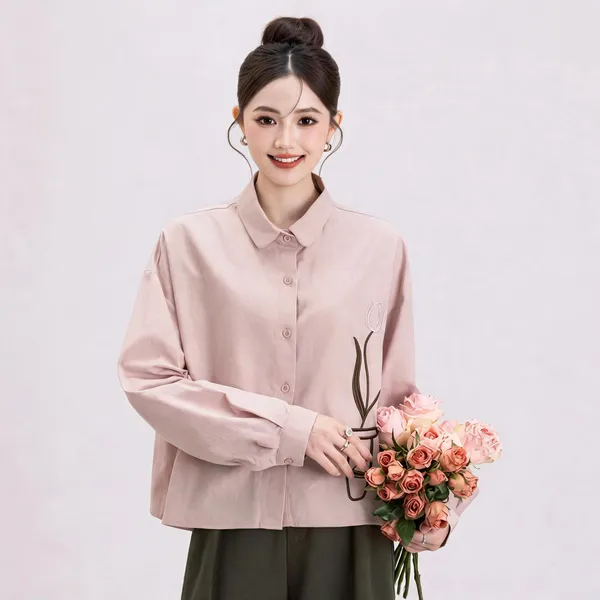 Peach_Stiff_Cotton_Shirt_For_Women