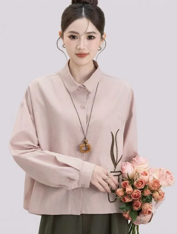 Peach_Stiff_Cotton_Shirt_For_Women
