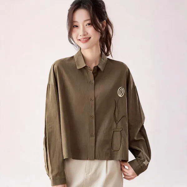 Olive_Green_Stiff_Cotton_Shirt_For_Women