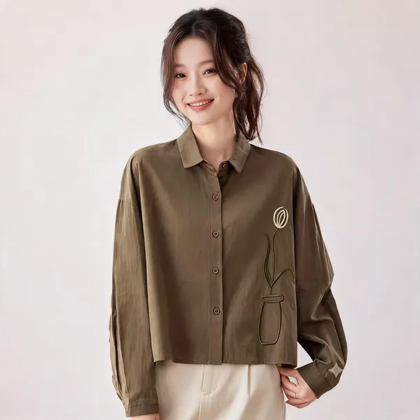 Olive_Green_Stiff_Cotton_Shirt_For_Women