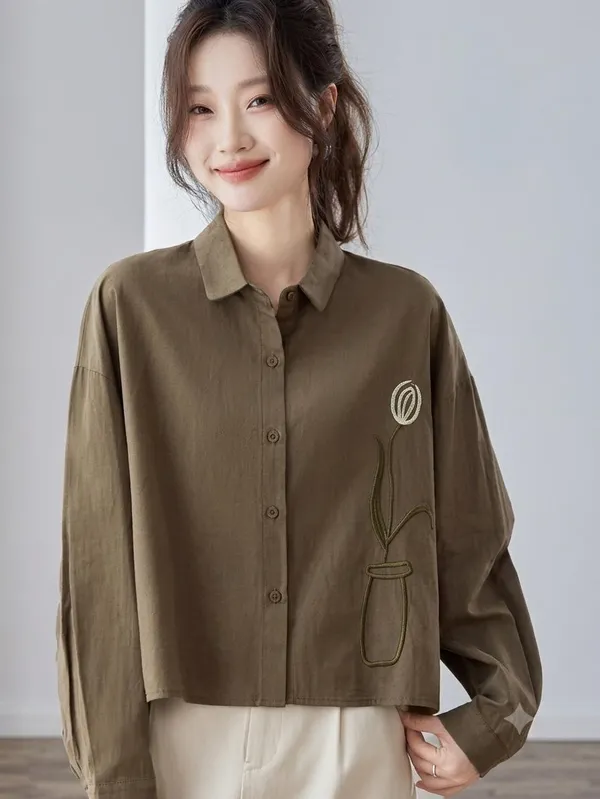 Olive_Green_Stiff_Cotton_Shirt_For_Women
