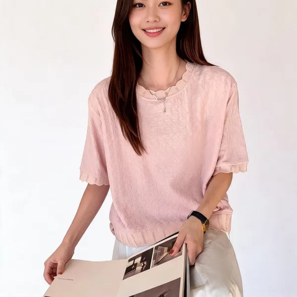 Peach_Lace_T_Shirt_For_Women