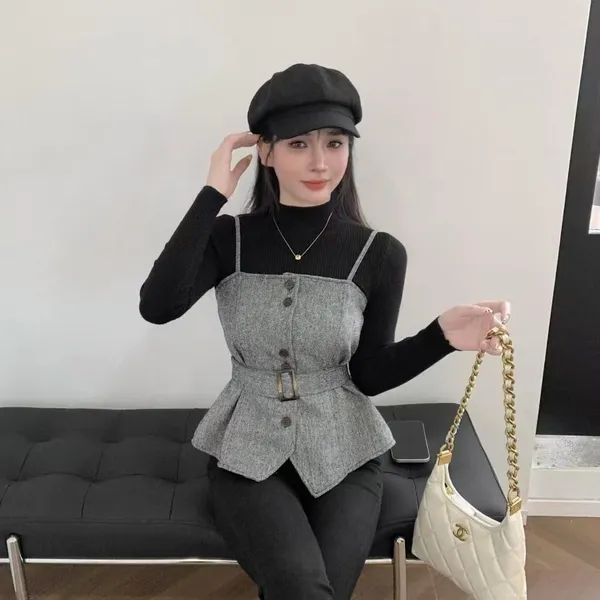 Grey_Jacquard_Peplum_Vest_With_Rib_Top_For_Women