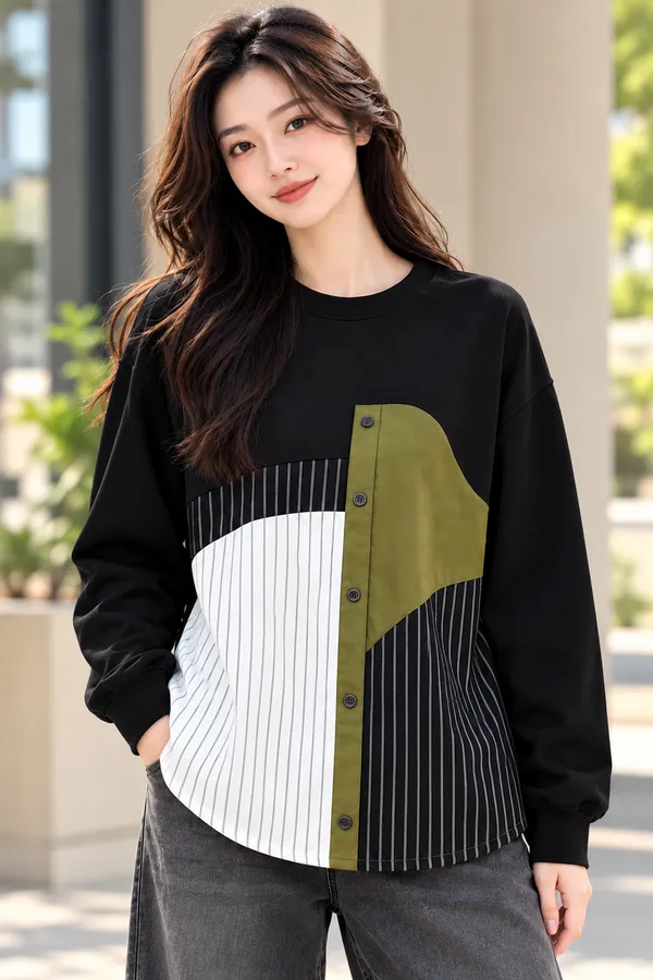 Black_Colorblock_Relaxed_Fit_Shirt_for_Women