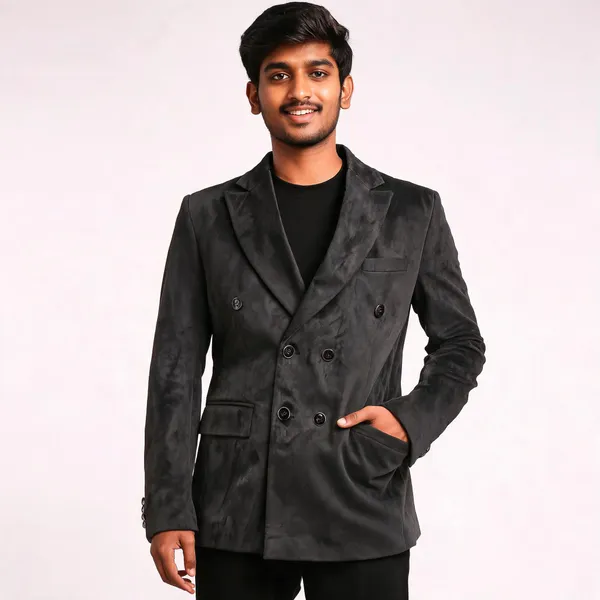 Black_Sweat_Velvet_Double_Breasted_Blazer_For_Men