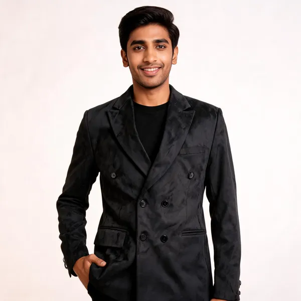 Black_Sweat_Velvet_Double_Breasted_Blazer_For_Men