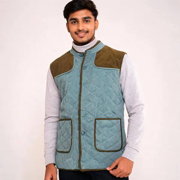 Teal_Matty_Fabric_Quilted_Sleeveless_Waistcoat_For_Men