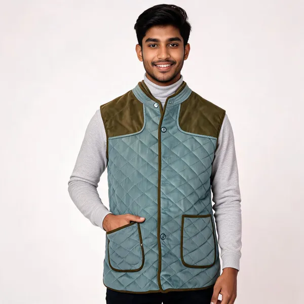 Teal_Matty_Fabric_Quilted_Sleeveless_Waistcoat_For_Men