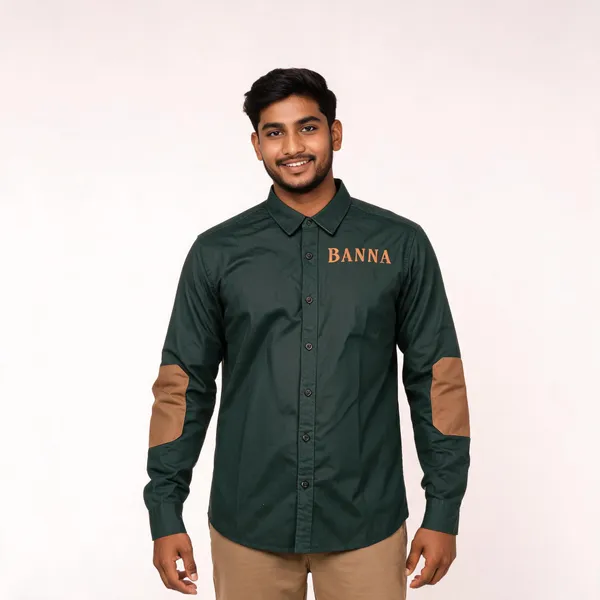 Dark_Green_Cotton_Embroidered_Rajputana_Shirt_For_Men