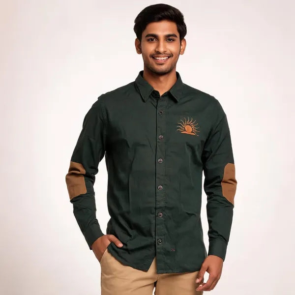 Dark_Green_Cotton_Embroidered_Rajputana_Shirt_For_Men