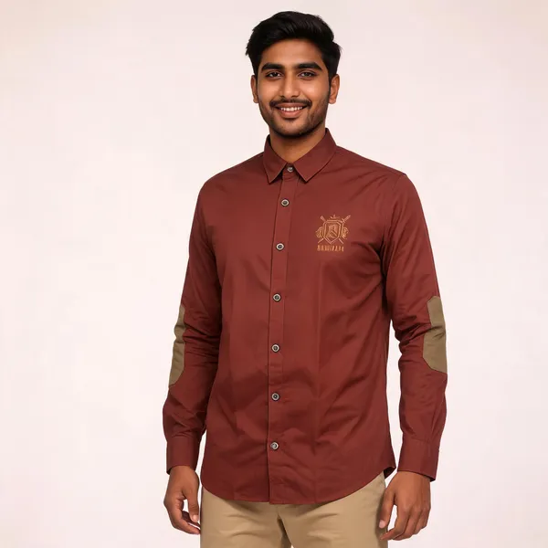 Rust_Cotton_Regular_Fit_Maharana_Crest_Embroidered_Shirt_For_Men