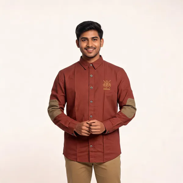 Rust_Cotton_Regular_Fit_Maharana_Crest_Embroidered_Shirt_For_Men