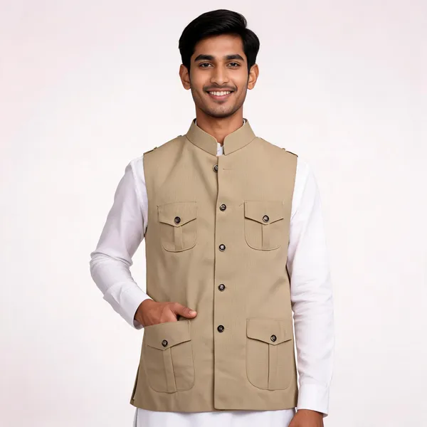 Beige_Matty_Sleeveless_Hunting_Waistcoat_For_Men