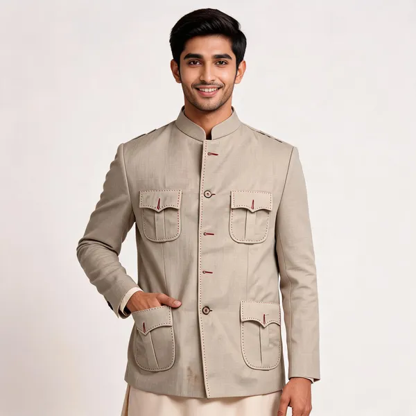 Beige_Matty_Safari_Nehru_Jacket_For_Men