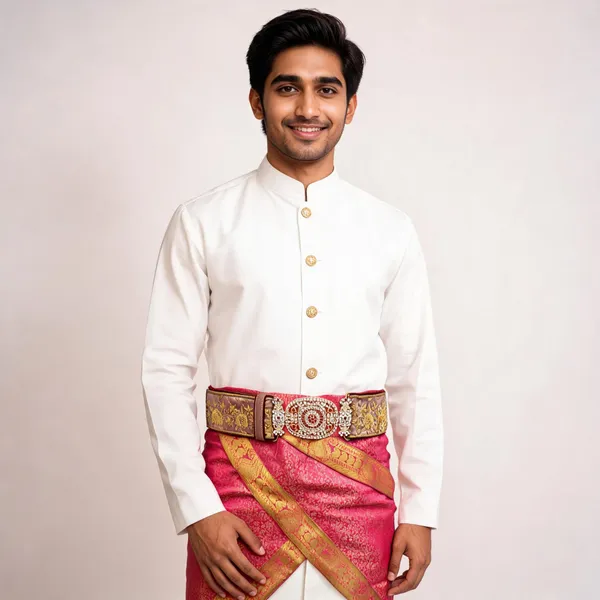 Pink_Banarasi_Brocade_Gold_Border_Jaalri_Groom_Dhoti