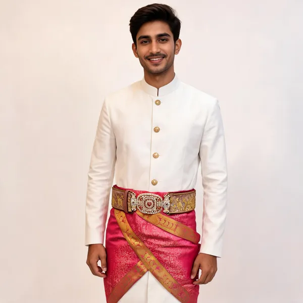 Pink_Banarasi_Brocade_Gold_Border_Jaalri_Groom_Dhoti