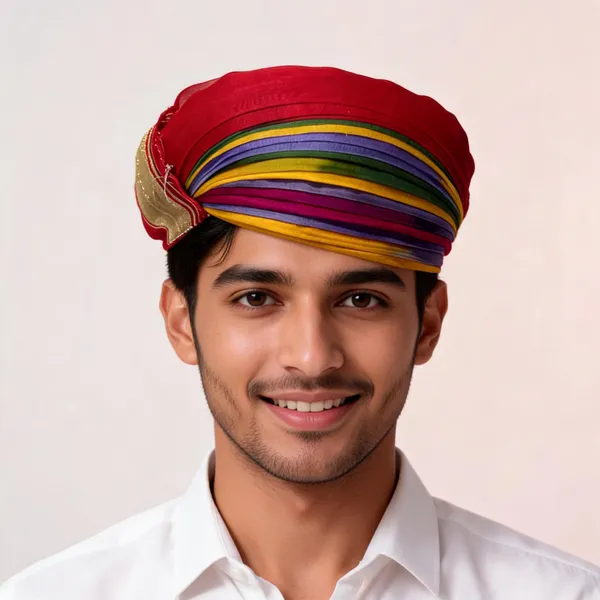 Multicolor_Half_Pure_Fabric_Traditional_Turban_For_Men
