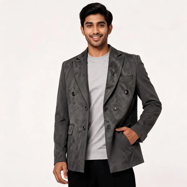 Grey_Sweat_Velvet_Double_Breasted_Blazer_For_Men