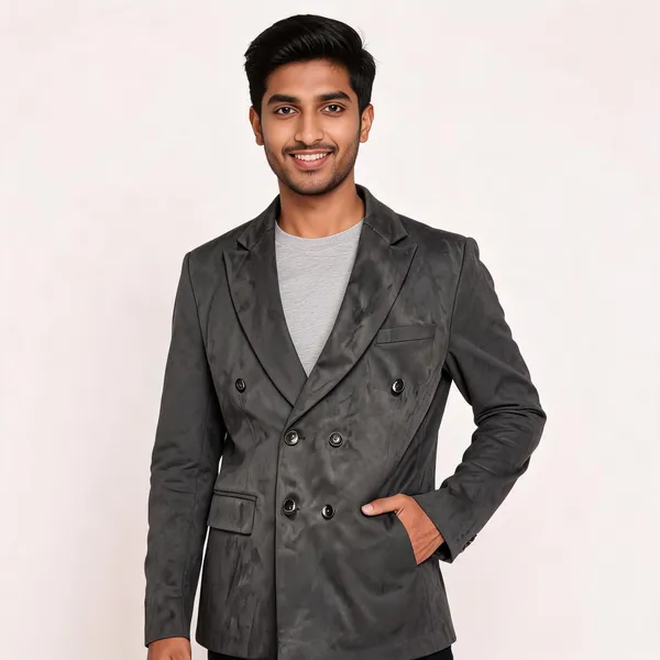 Grey_Sweat_Velvet_Double_Breasted_Blazer_For_Men