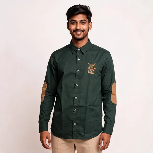 Dark_Green_Cotton_Regular_Fit_Maharana_Embroidered_Shirt_For_Men