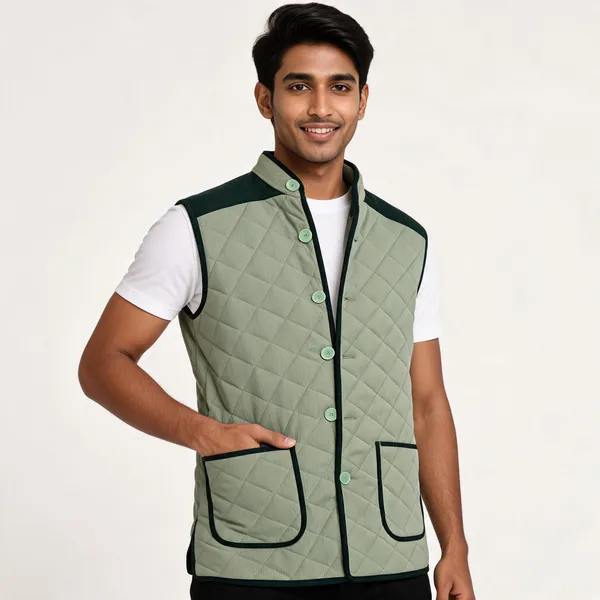 Green_Matty_Fabric_Quilted_Sleeveless_Waistcoat_For_Men