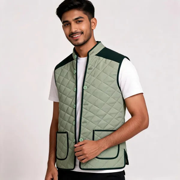 Green_Matty_Fabric_Quilted_Sleeveless_Waistcoat_For_Men